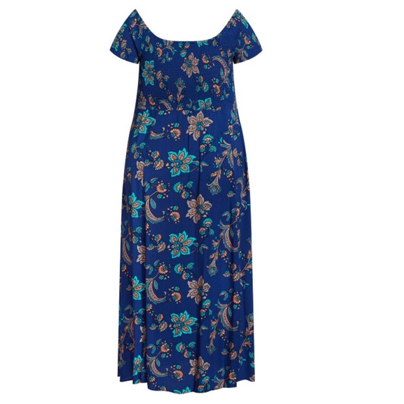 LORALETTE 20W On Off Shoulder Blue Floral Raelynn Maxi Dress (E31.10) - Picture 4 of 6